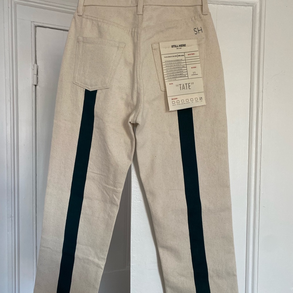 Still Here Tate jean in bone with hunter stripe